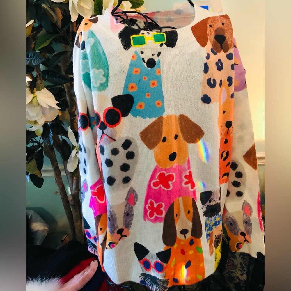 Cashmere Playful Dog Pattern Sweater